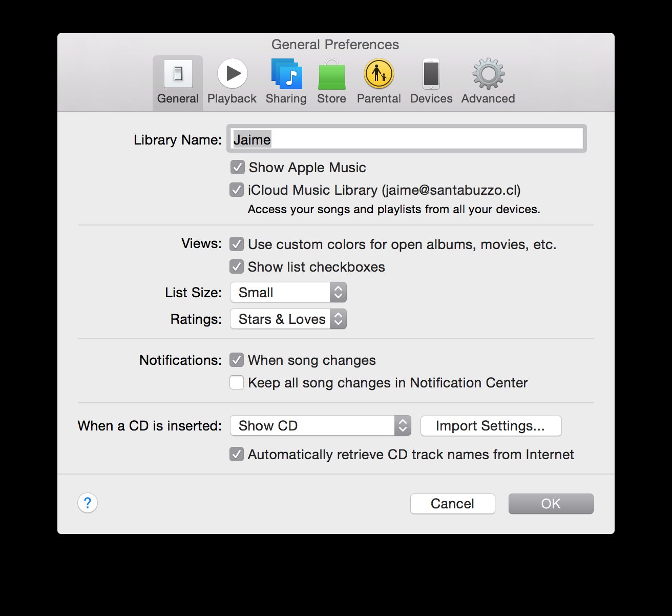 iTunes 12.2 preferences