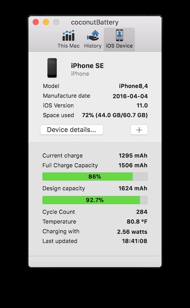 coconutBattery showing iOS battery health