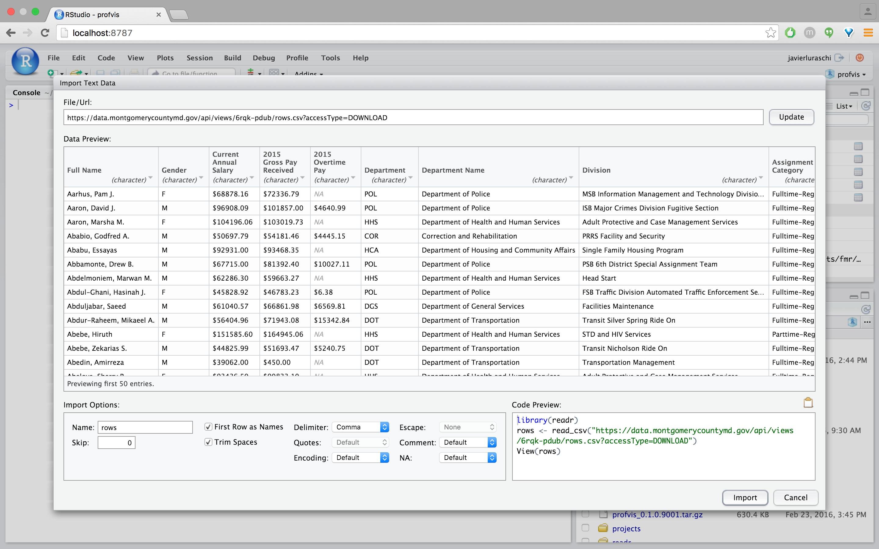 RStudio Importing CSV Data