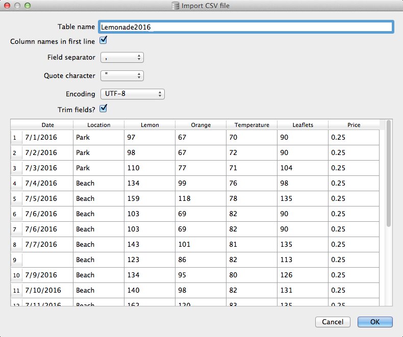 Import CSV file options