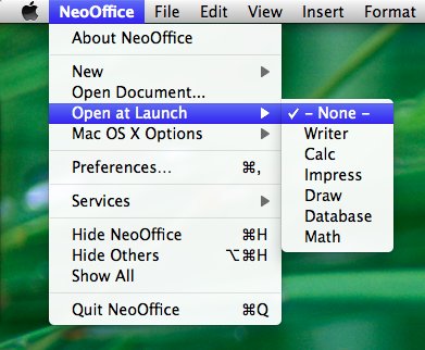 screenshot of menu options in NeoOffice