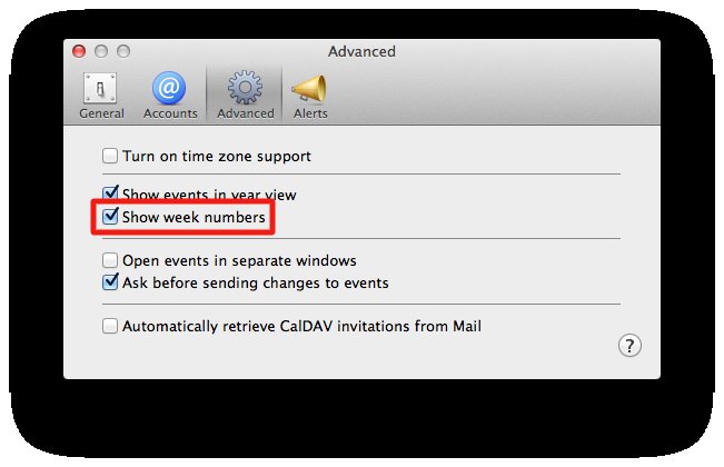 Week numbers in Calendar.app