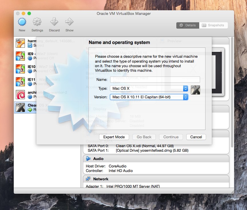 Screen shot of VirtualBox option for El Capitan