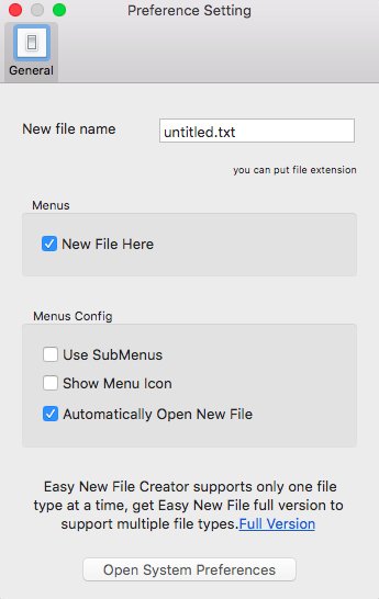 Easy New File Creator Prefernces