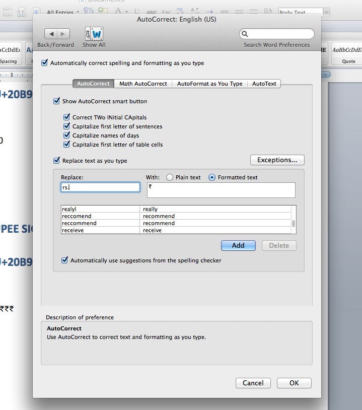 AutoCorrect preferences 1