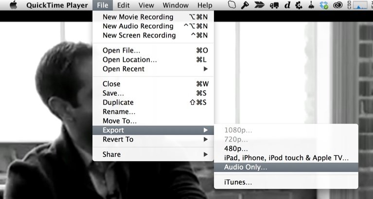 QuickTime Player / File / Export / Audio Only...