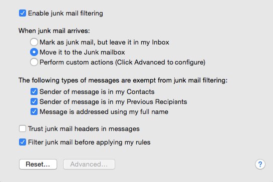 Junk Mail Settings