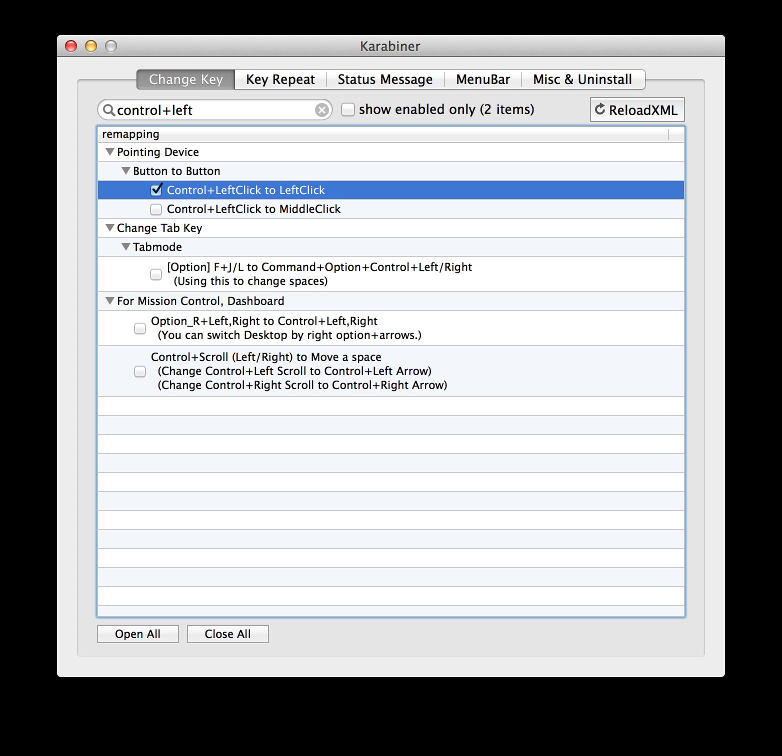 Using Karabiner to map Control+LeftClick to LeftClick
