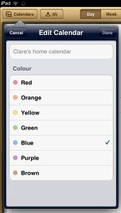 iPad calendar colour-selection dialog