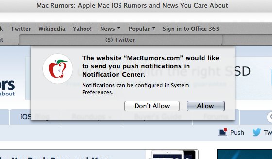 Safari 7 websites notification prompt