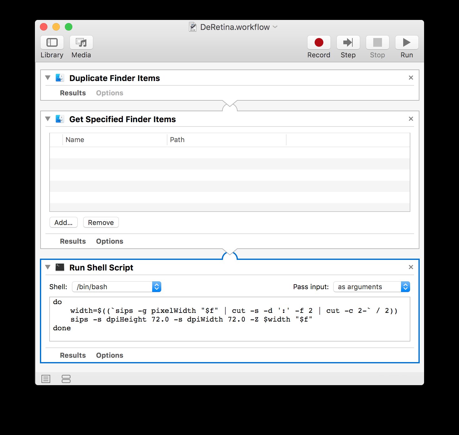 Automator workflow