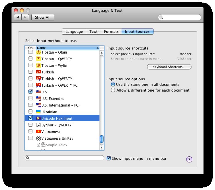 Select Unicode Hex Input from the list of Input Sources in the Language & Text preference pane.